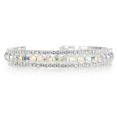 Silver crystal open cuff bracelet